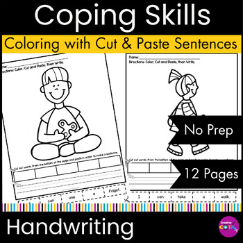 Preview of SEL Self Regulation Coping Strategies Coloring Cut Paste & Write Worksheets