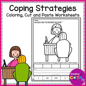 Preview of SEL Self Regulation Coping Strategies Coloring Cut Paste & Write Worksheets