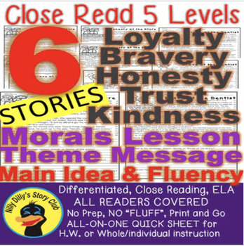 Preview of SEL Social Skills 6 Fiction/Literature Leveled Passages Message Morals Theme