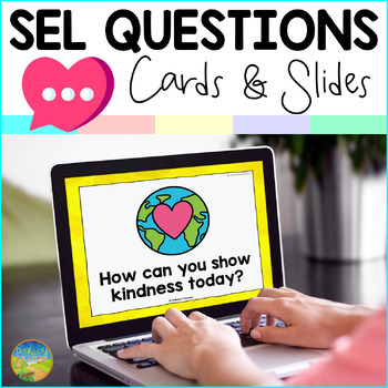 Preview of SEL Skills Morning Meeting Questions Cards & Slides for Kindergarten, 1st, 2nd