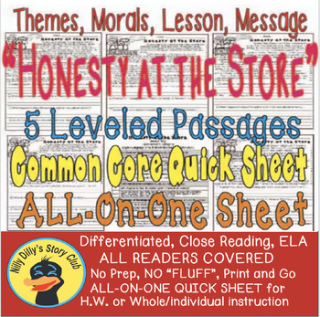 Preview of SEL Social Skills Story "Honesty" Leveled Passages Main Idea Fluency Tdqs & More