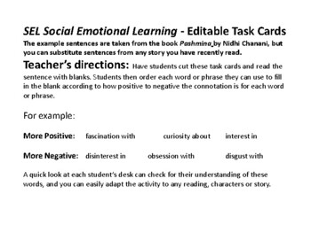 Preview of SEL Social Emotional Learning Editable Task Cards