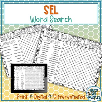 Preview of SEL Social Emotional Learning Word Search Puzzle Activity