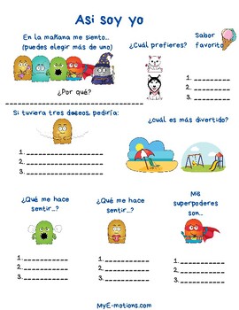 Preview of SEL Spanish resource - "Asi soy yo" form