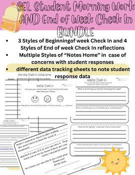Preview of SEL Student Morning Work/End of Week Weekend Check In, home notes, data BUNDLE
