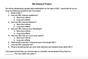 Preview of SEL Student Research Project
