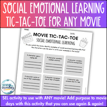 Preview of Social Emotional Learning Tic-Tac-Toe Boards - SEL Viewing Guide for ANY Movie!