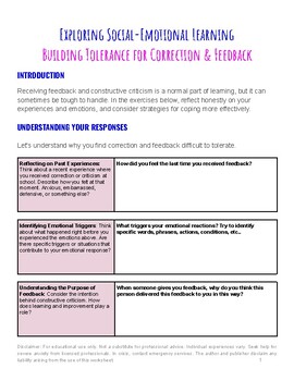 Preview of SEL Tolerating Correction and Constructive Feedback (for students)