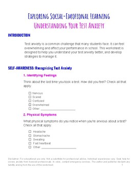 Preview of SEL Understanding Your Test Anxiety