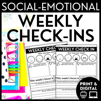 Preview of SEL Weekly Check In Reflection Sheets & Social Emotional Learning Worksheets