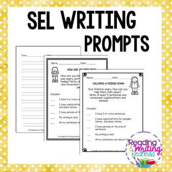 Preview of SEL Writing Prompts | Second Grade Writing Prompts Self Esteem Friendship 