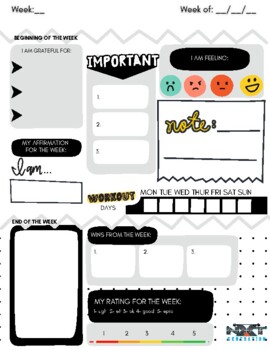 Preview of SEL and Executive Functioning Beginning/End of Week Planning Sheets