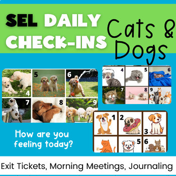 Preview of SEL check-ins: Cats and Dogs! Social Emotional Learning Activities | mood meter