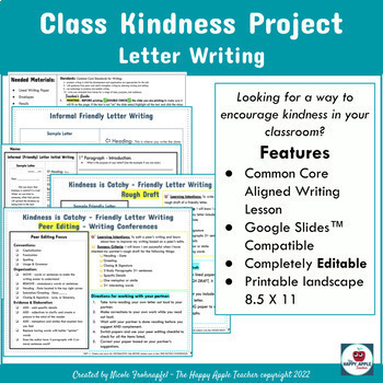 Preview of SEL focus on Kindness Writing Lesson - Printable - Editable Google Slides™