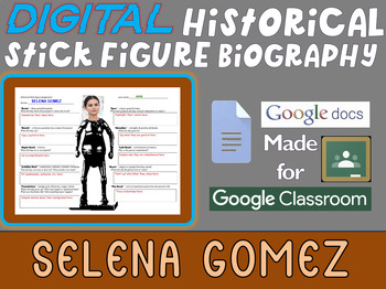 Preview of SELENA GOMEZ Digital Historical Stick Figure Biographies  (MINI BIO)