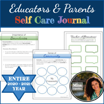 Preview of SELF CARE Journal for Educators & Parents 2021  |  DIGITAL & PRINTABLE