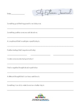 self esteem journal by mylemarks teachers pay teachers