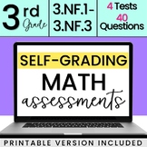 SELF-GRADING 3rd Grade Fraction Quizzes 3.NF.1-3.NF.3  [DI