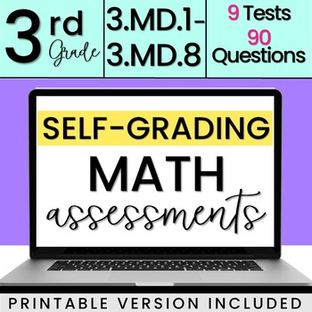 Preview of SELF-GRADING 3rd Grade Measurement Quizzes 3.MD.1 - 3.MD.8 [DIGITAL + PRINTABLE]