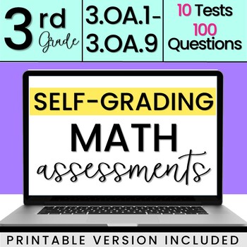 Preview of SELF-GRADING 3rd Grade Quizzes 3.OA.1-3.OA-9 [DIGITAL + PRINTABLE]