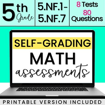 Preview of SELF-GRADING 5th Grade Fraction Quizzes 5.NF.1 - 5.NF.7 [DIGITAL + PRINTABLE]