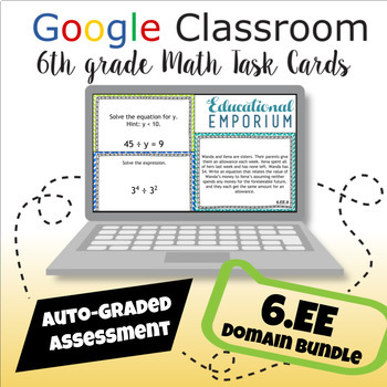 Preview of SELF-GRADING ⭐ 6th Grade EE Math Task Cards Bundle ⭐ Expressions and Equations