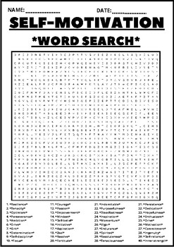 Preview of SELF-MOTIVATION WORD SEARCH Puzzle Middle School Fun Activity Vocabulary