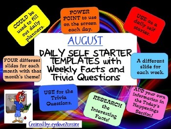 Self Starter Templates Trivia Facts Trivia Questions August Tpt