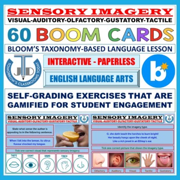 Preview of SENSORY IMAGERY - AUDITORY, VISUAL, OLFACTORY, GUSTATORY, TACTILE: 60 BOOM CARDS