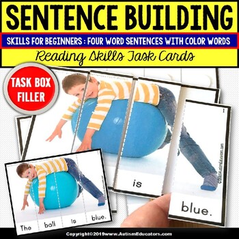 Preview of SENTENCE BUILDING with Pictures Task Cards READING SKILLS Task Box Filler SET #1