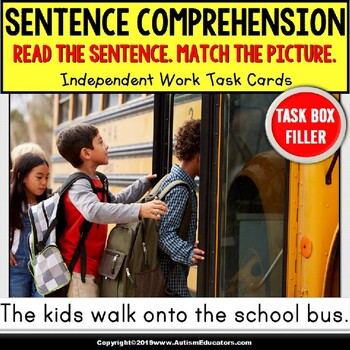 Preview of SENTENCE COMPREHENSION  Back To School Task Cards “Task Box Filler” for Autism