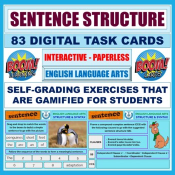 Preview of SENTENCE KINDS BY STRUCTURE: 83 BOOM CARDS