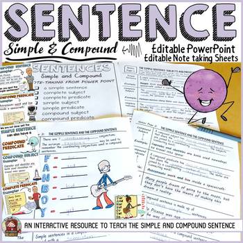 Preview of SENTENCE STRUCTURE: SIMPLE COMPOUND SENTENCE POWERPOINT PRESENTATION: NOTES