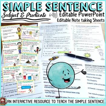 Preview of SENTENCE STRUCTURE: SIMPLE SENTENCE: EDITABLE PRESENTATION AND GUIDED NOTES