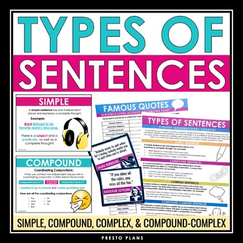 Preview of Sentence Structure Types - Simple, Compound, Complex, Compound-Complex Lesson