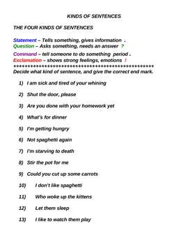 Preview of SENTENCES PACK - LESSONS/PRACTICE QUIZ/TEST/CUE CARDS