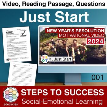 Preview of Just Start: 2024 New Year's Resolution Social Emotional Learning Lesson SEOT 001