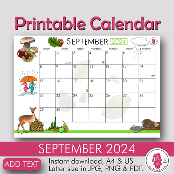 SEPTEMBER Calendar 2024 printable and decorative, a cute monthly planner