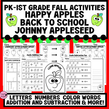 Preview of SEPTEMBER|FALL HAPPY APPLES|JOHNNY APPLESEED|PK-1st Grade|Math & ELA!
