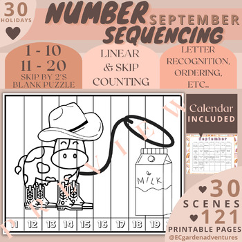 Preview of SEPTEMBER Holidays | Sequencing Puzzle | Number Sense | 1-10 11-20 Skip Counting