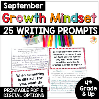 Preview of SEPTEMBER Social-Emotional Learning Daily Writing Prompts: Growth Mindset