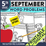 SEPTEMBER WORD PROBLEMS Math 5th Grade Fifth Activities Wo