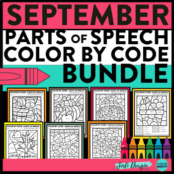 Preview of SEPTEMBER color by code autumn parts of speech grammar activity worksheet fall