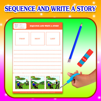 Preview of SEQUENCE AND WRITE A STORY 3 pictures writing prompts sequence ABA ESL 3 OF 4