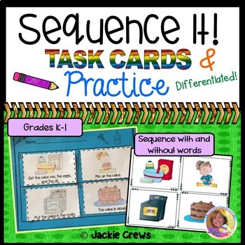 Preview of SEQUENCE IT! Task Cards & Practice with Easel Pages