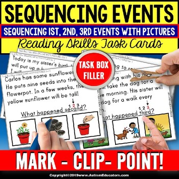 Preview of SEQUENCING 1st 2nd 3rd with Pictures and Text Task Cards TASK BOX FILLER