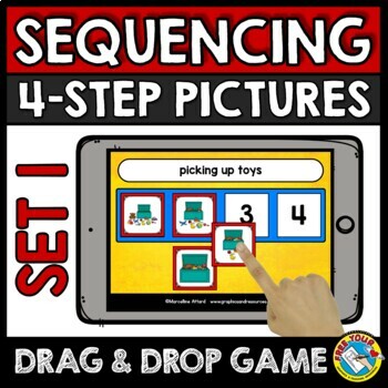 Preview of 4 STEP SEQUENCING PICTURE STORY BOOM CARDS KINDERGARTEN SEQUENCE OF EVENTS GAME