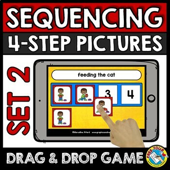 Preview of 4 STEP SEQUENCING PICTURE STORY BOOM CARDS KINDERGARTEN SEQUENCE OF EVENTS GAME