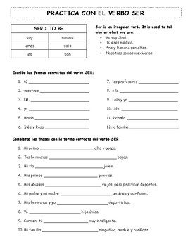 SER AND TENER PRACTICE by Kathie's Kreations | Teachers Pay Teachers
