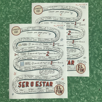 Preview of Ser and Estar Doctor and Place Spanish game boards Spanish verbs no prep